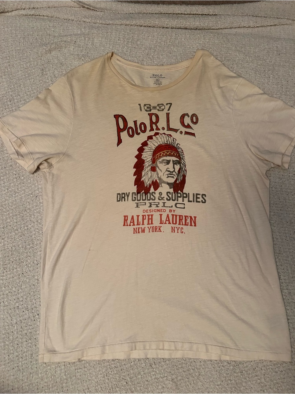 XL Vintage POLO RALPH LAUREN INDIANS CHIEF WHITE TEE SHIRT